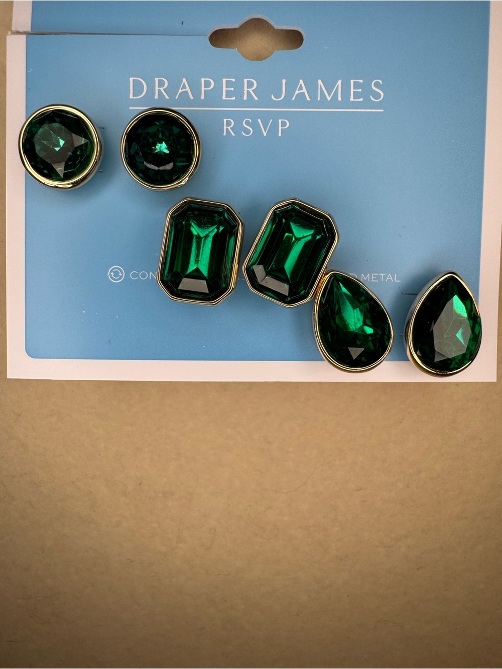 New Draper James Emerald Green 3pk Stud Earring Set